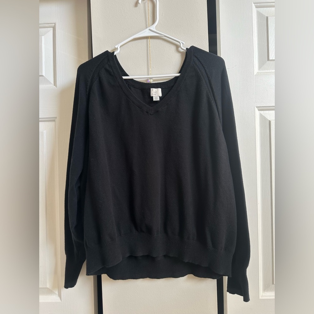 A New Day Black V Neck Sweater Cotton Blend XXL